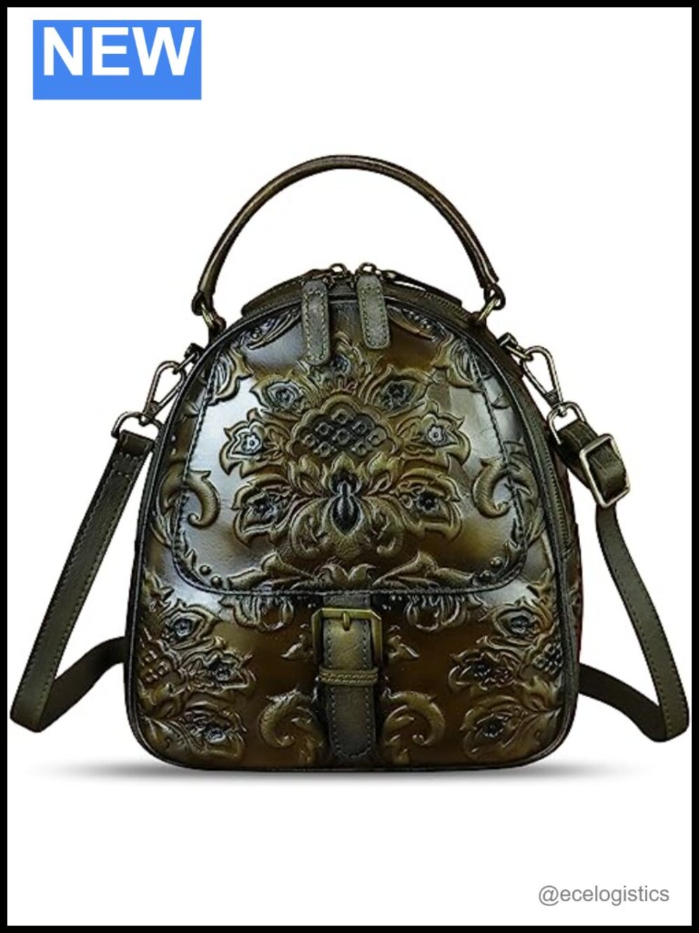 Genuine Leather Satchel Purse Embossed Crossbody Handbag Top Handle 4 Ways